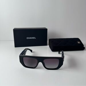 CHANEL Black Rectangular Sunglasses